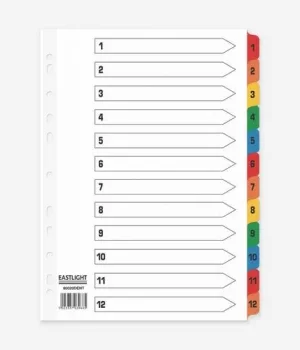 Image of Index 1-12 A4 Card White with Coloured Mylar Tabs