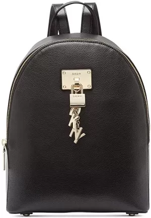 Image of DKNY Elissa Medium Key logo Zipper Backpack - Black/Gold, Women