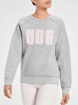 Image of UGG Madeline Fuzzy Logo Crew Neck Jumper - Grey Heather / Sonora, Size L, Women