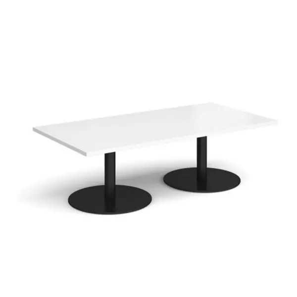 Image of Monza Monza rectangular coffee table with flat round Black bases 1600mm x 800mm - white White MCR1600-K-WH