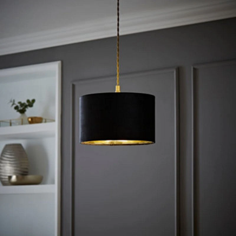 Image of ValueLights ValueLights Reni Black Velvet with Metallic Gold Inner Easy Fit Ceiling Lamp Shade Size: Small Black Small Unisex 5016529270607