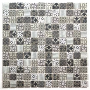 Image of Casablanca White & blue Moroccan patterned Glass Mosaic tile (L)300mm (W)300mm