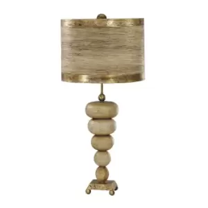 Image of Table Lamp Gold Base Textured Pebble Shapes Gold Leaf Striped Shade LED E27 60W
