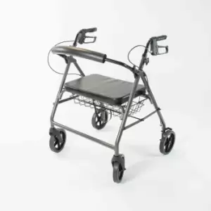 Image of NRS Healthcare Heavy Duty Bariatric Aluminium 4 Wheel Rollator Walking Aid with Seat & Basket - Grey