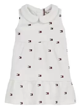 Image of Tommy Hilfiger Baby Girls All Over Print Flag Pique Dress - White, Size 3-6 Months
