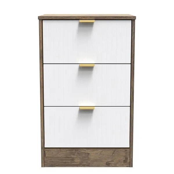 Image of Other Nashville 3 Drawer Bedside - Ready Assembled Bedside Tables Small White Matt & Vintage Oak 84293690120
