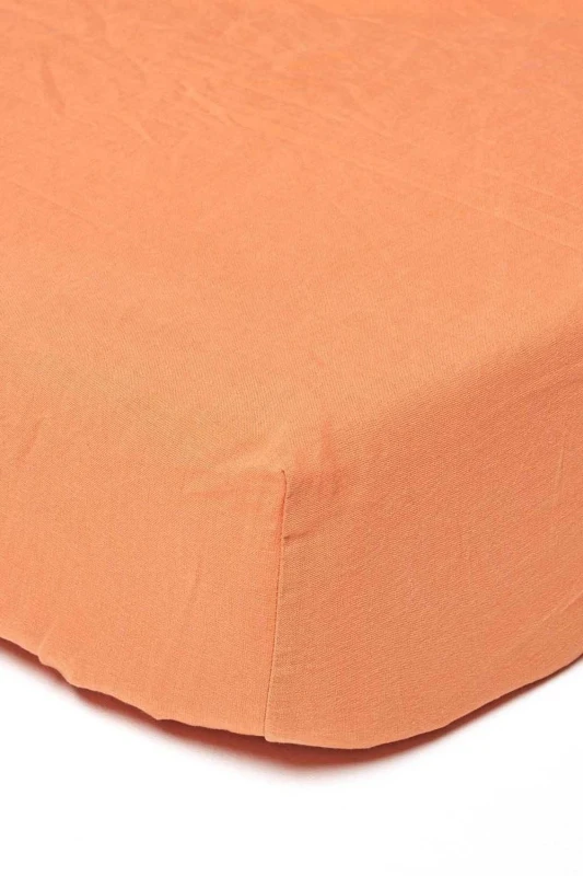 Image of Homescapes Burnt Orange Linen Deep Fitted Sheet, Single