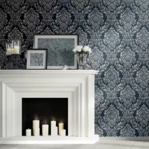 Image of Darcy James - Eleanore Damask Blue Wallpaper Living Room Bedroom - Damask Blue