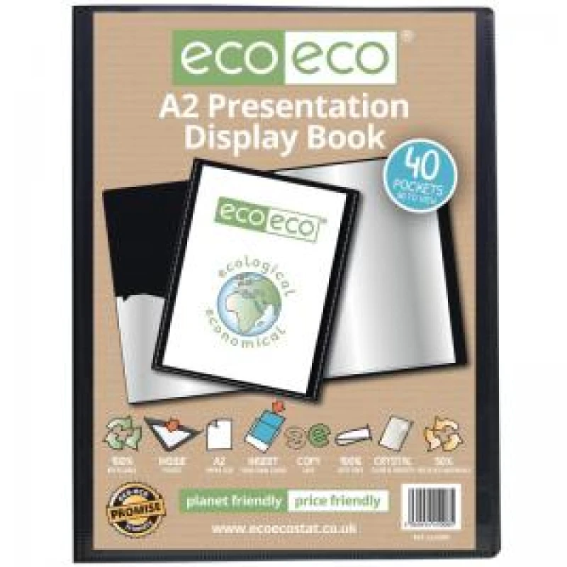 Image of Eco Eco 50% Recycled Pocket Presentation Display Book 40 Pockets A2 Black eco008-S