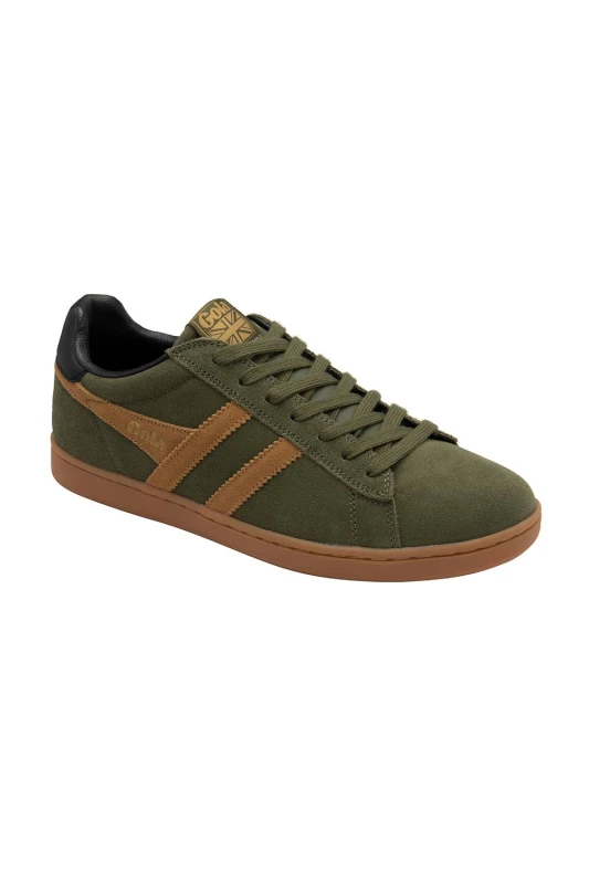 Image of Gola Classics Mens 'Equipe Suede II' Suede Lace-Up Trainers in Khaki Size: 9 Khaki Male 9