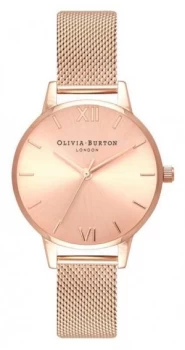 Image of Olivia Burton Womens Midi Sunray Dial Rose Gold Mesh Watch