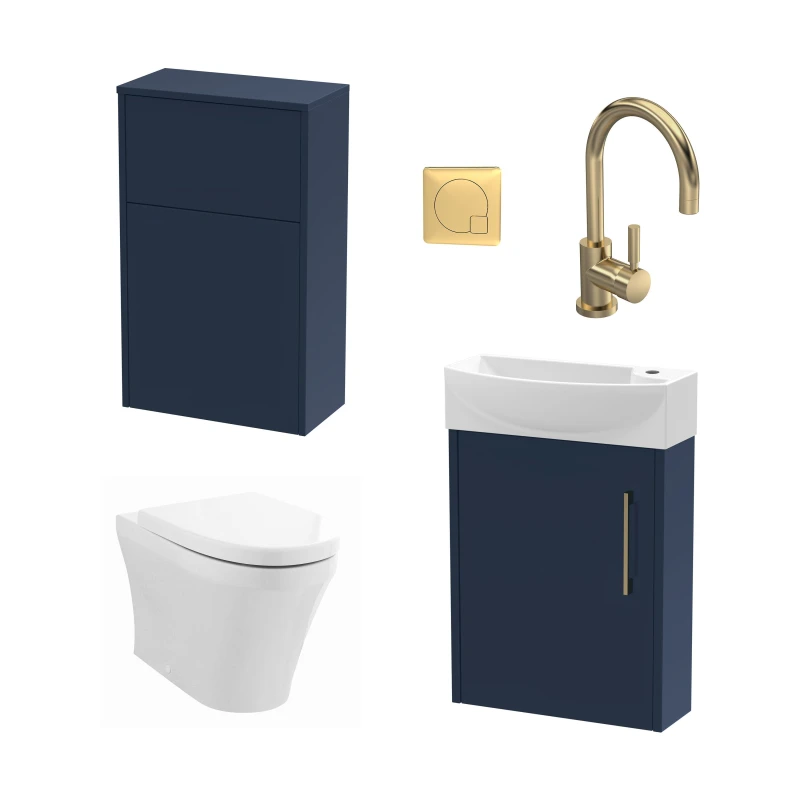 Image of Balterley Left Wall Hung Vanity Unit WC Cistern Toilet Tap Blue Brass 440mm Bronze
