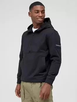 Image of Calvin Klein Jeans Half Zip Technical Interlock Hoodie - Black, Size S, Men