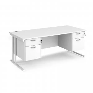 Image of Maestro 25 WL Straight Desk With 2 and 2 Drawer Pedestals 1800mm - whi