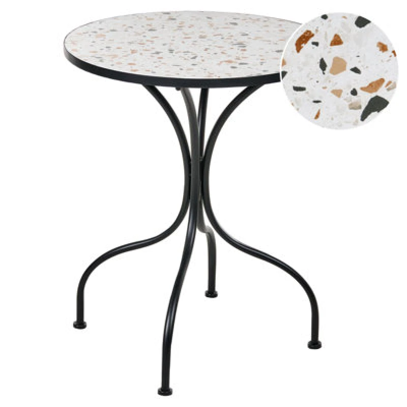 Image of Beliani Bistro Table Artena 60 Cm 60 Cm Terrazzo Effect Metal Black