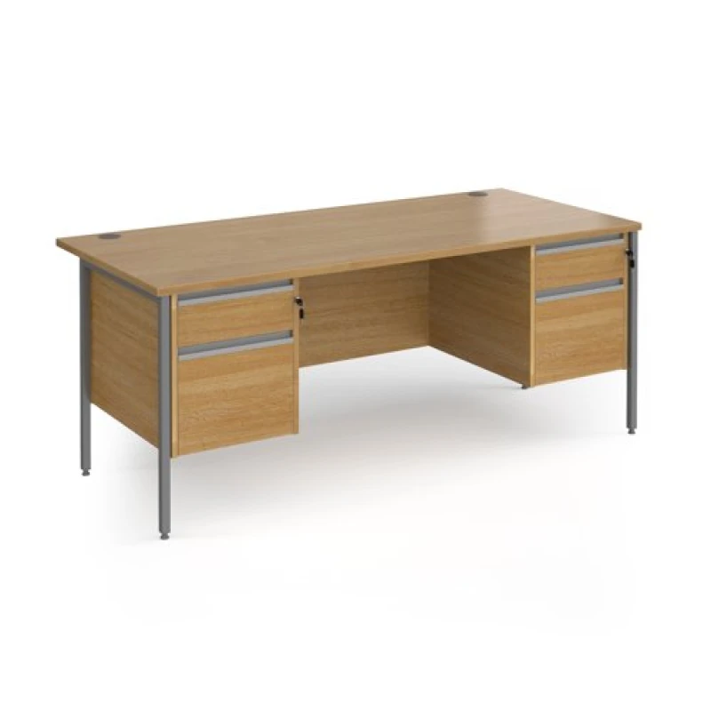 Image of Contract 25 Office Desk Rectangular Desk 1800mm With Double Pedestal Oak Top With Graphite Frame 800mm Depth Contract 25 CH18S22-G-O Oak CH18S