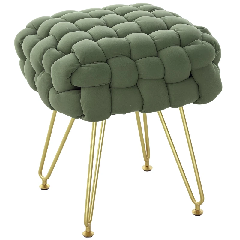Image of Homcom Woven Velvet Foot Stool With Steel Legs For Living Room, Dark Green 838-500V70DG