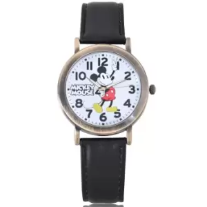 Image of Disney Mickey Mouse Black and Antique Gold Strap Watch