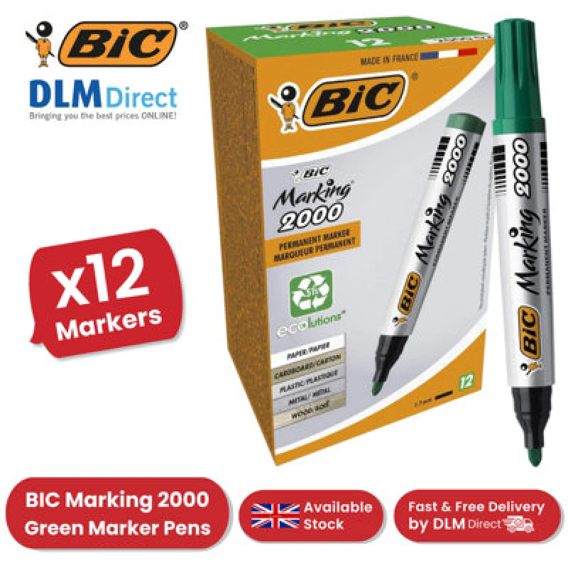 Image of Bic Marking 2000 Ecolutions Permanent Bullet Tip Markers Green - Box Of 12