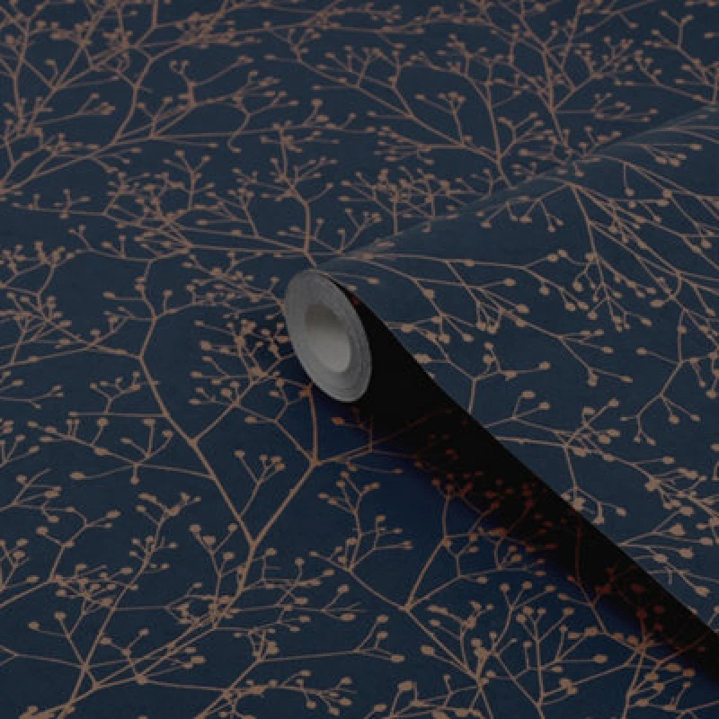 Image of Clarissa Hulse Clarissa Hulse Gypsophila Floral Wallpaper in Navy Navy One Size Unisex 5011583555394