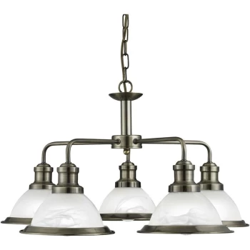 Image of Searchlight Bistro - 5 Light Multi Arm Ceiling Pendant Antique Brass, Acid Glass, E27