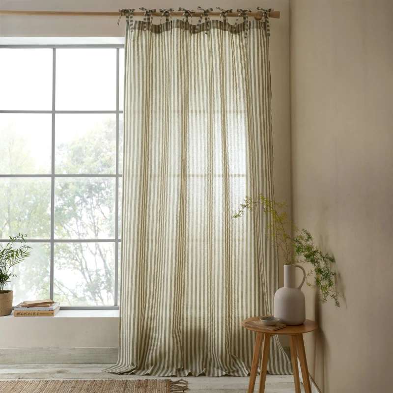 Image of Pineapple Elephant Zanzibar Woven Stripe Voile Curtain Panel Green unisex 140x229cm