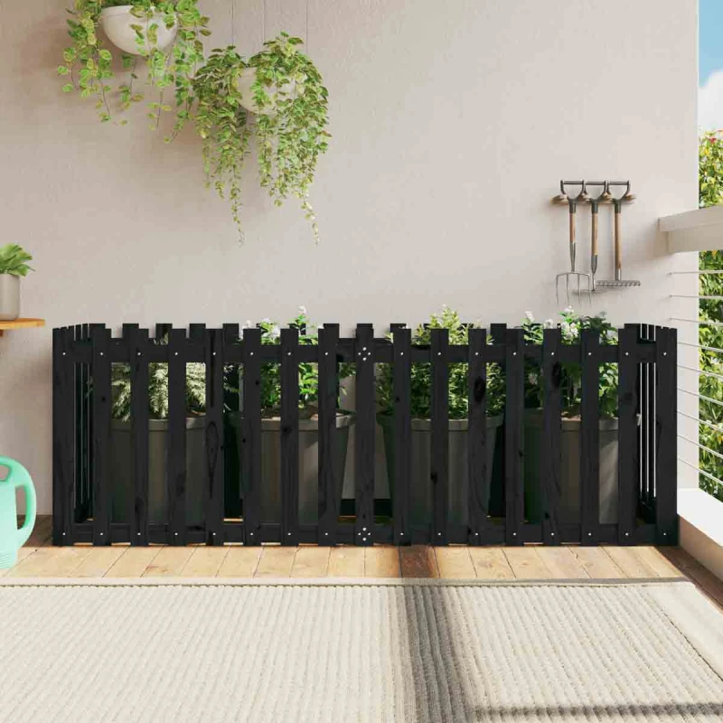 Image of vidaXL Garden Raised Bed w/ Fence Design Black 200x50x70 cm, Black 832514