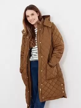 Image of Joules Chatham Diamond Quilted Coat - Rust, Orange, Size 16, Women