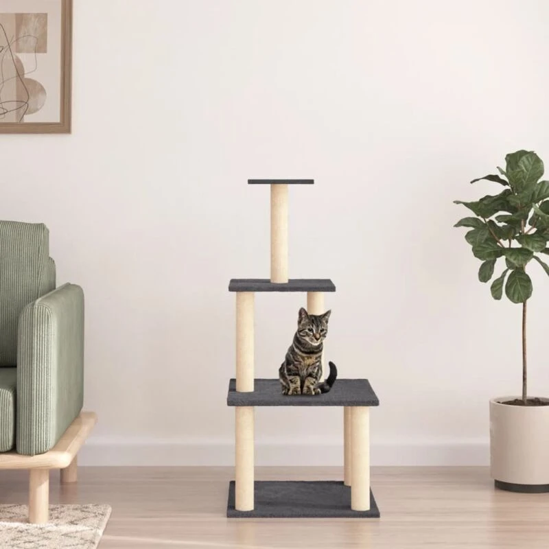 Image of vidaXL Cat Tree w/ Sisal Scratching Posts Dark Grey 111cm, Grey 171734