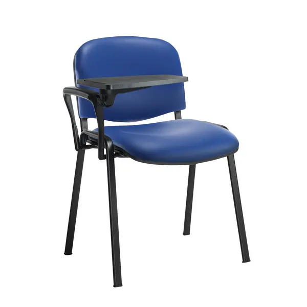 Image of Taurus Stackable Chair Conference Room - Black Frame and Writing Tablet - Ocean Blue vinyl
