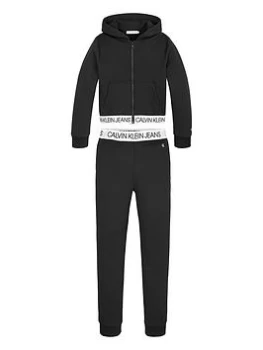 Image of Calvin Klein Jeans Girls Shadow Logo Tape Zip Through Set - Black, Size Age: 8 Years, Women