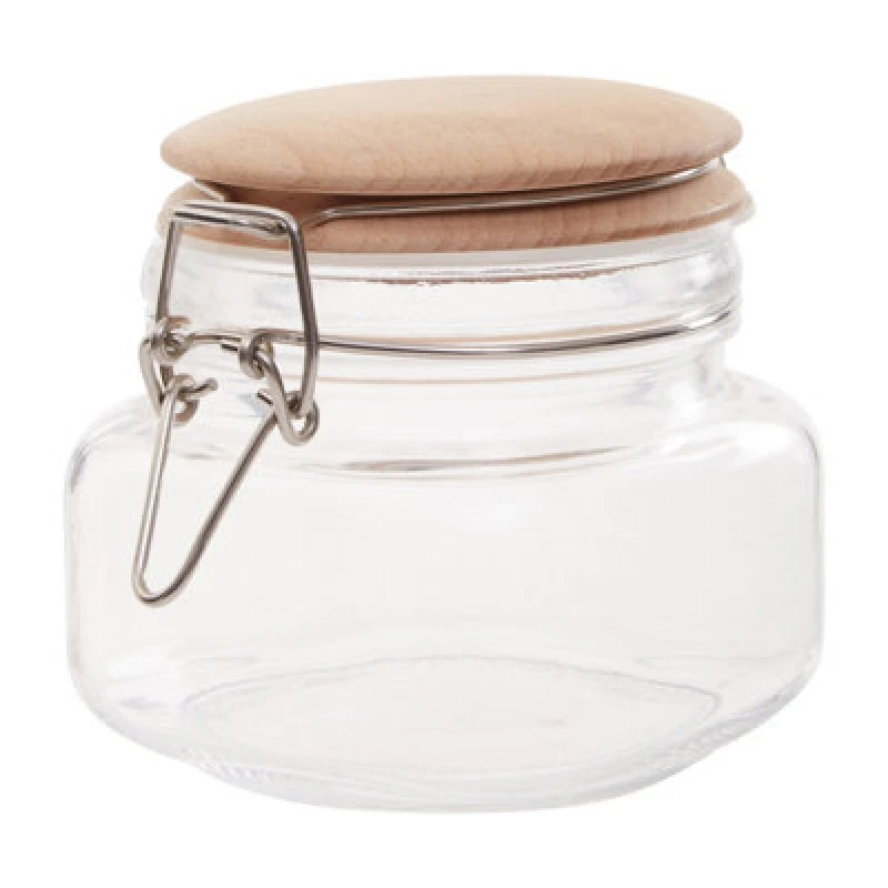 Image of Premier Housewares luca Luca Square 500ml Glass Jar With Wooden Lid Clear