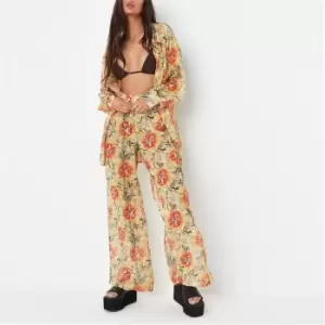 Image of Missguided Tropical Print Mesh Beach Cover Up Trousers - Multi