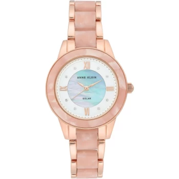 Image of Anne Klein Blue Mother Of Pearl And Pink Solar Powered Dress Watch - AK-3610RGPK - multicoloured