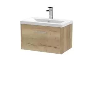 Image of Hudson Reed Juno 600mm Wall Hung Single Drawer Vanity & Mid-Edge Basin - Autumn Oak