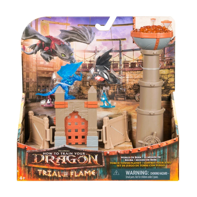 Image of DreamWorks Dragons Drachenzahmen leicht gemacht - Trial of Flame Drachen-Arena Spielset Feuerturm mit Drachen- und Wikingerfiguren spannendes Aben