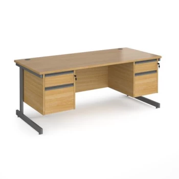 Image of Office Desk Rectangular Desk 1800mm With Double Pedestal Oak Top With Graphite Frame 800mm Depth Contract 25 CC18S22-G-O