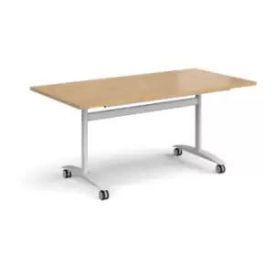 Image of Rectangular deluxe fliptop meeting table with white frame 1600mm x 800mm - oak