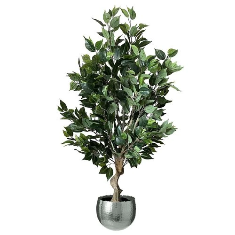 Image of Leaf 100cm Premium Artificial Ficus Twist Tree Silver Curve Planter Green