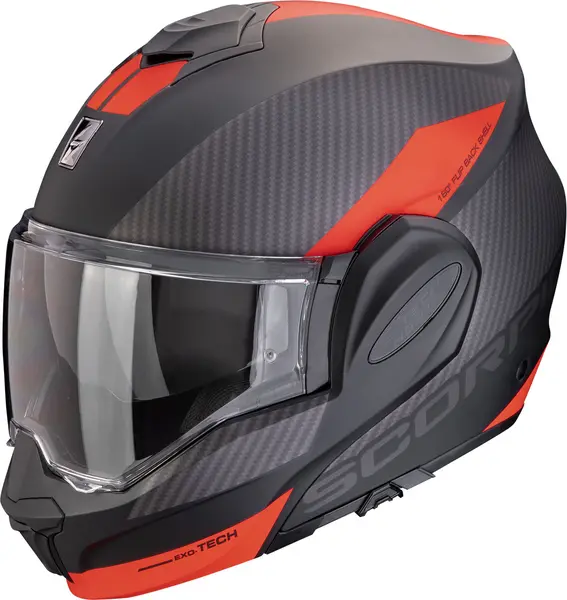 Image of Scorpion EXO-Tech Evo Team Matt Black-Silver-Red Modular Helmet M