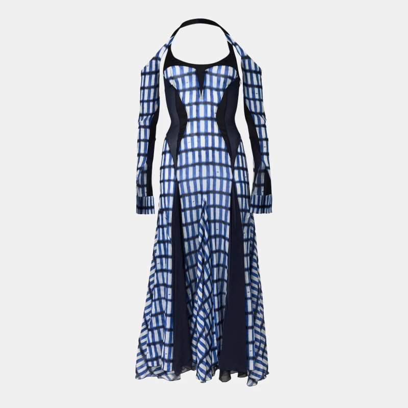 Image of Off White Womens Floor-Sweeping Maxi Dress Blue/White female 4 (3XS)