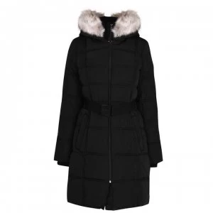 Image of DKNY Belted Long Puffer Jacket - Black/Titan
