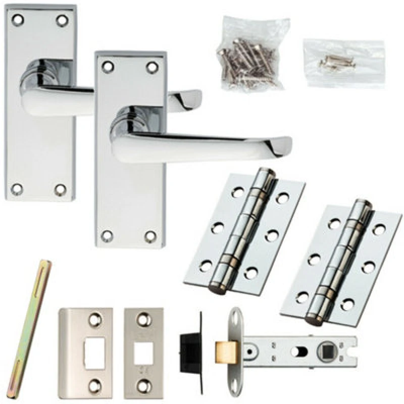 Image of Loops Door Handle & Latch Pack Chrome Victorian Straight Lever Backplate 150 x 42mm Multi
