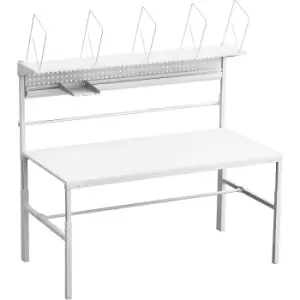 Image of Treston KOMBI packing station, with cardboard packaging shelf, document tray, perforated panel and roll holders, HxWxD 1080 - 1550 x 1800 x 900 mm