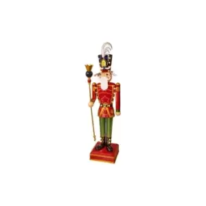 Image of Marco Paul Christmas Deluxe Large Red & Green 119cm Metal Light Up Nutcracker Xmas Statue Traditional Festive Figure with 23 Warm White LEDs Indoor