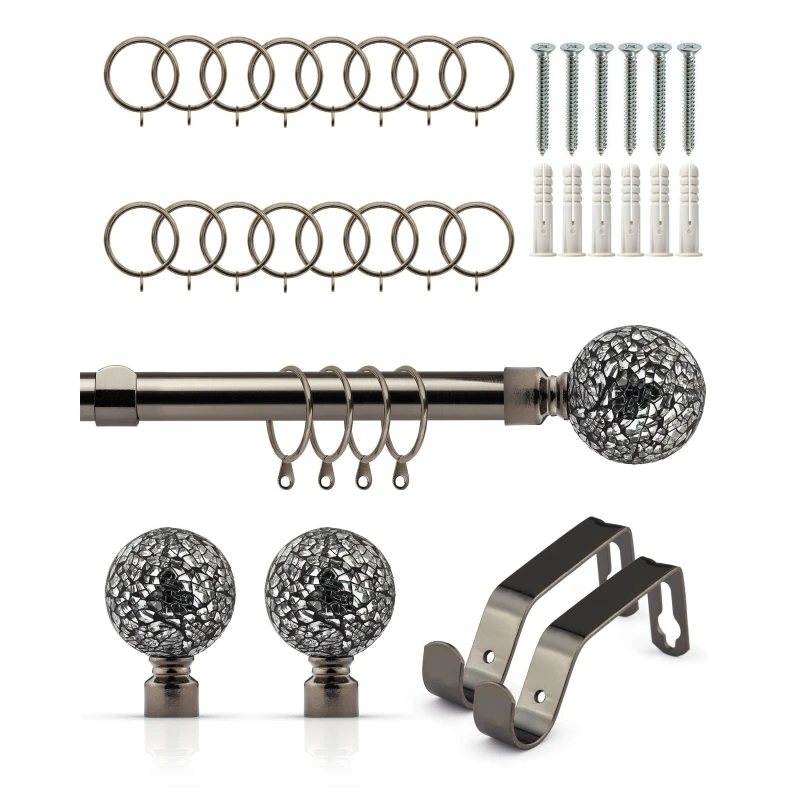 Image of Emma Barclay Curtain Pole with Rings Extendable Glass Black Silk unisex 160-300cm