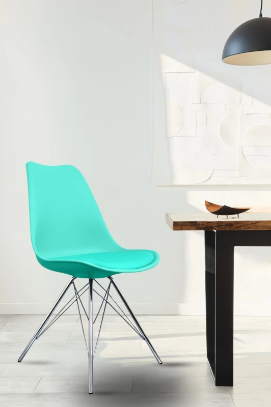 Image of Fusion Living Soho Plastic Dining Chair with Chrome Metal Legs Aqua