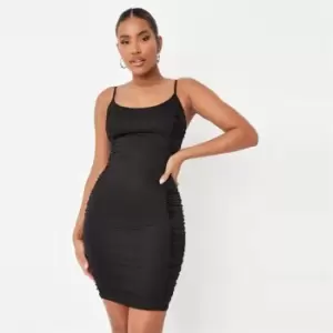 Image of Missguided Tall Satin Ruch Detail Dress - Black