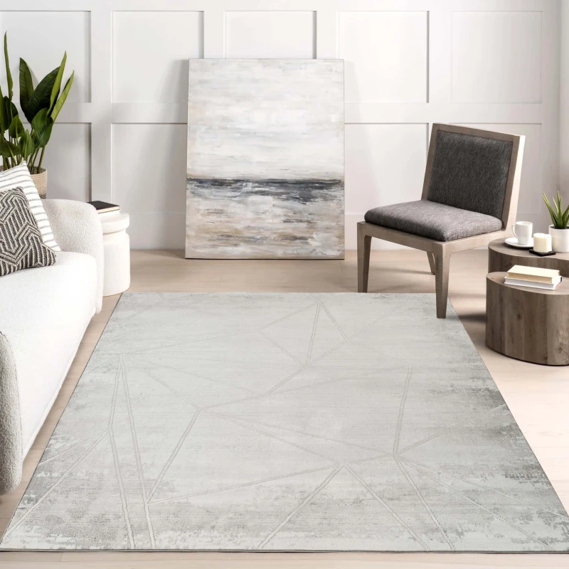 Image of Novu Modern Abstract Geometric Living Room Area Rug Metallic- Mirage Grey 120Cm X 170Cm
