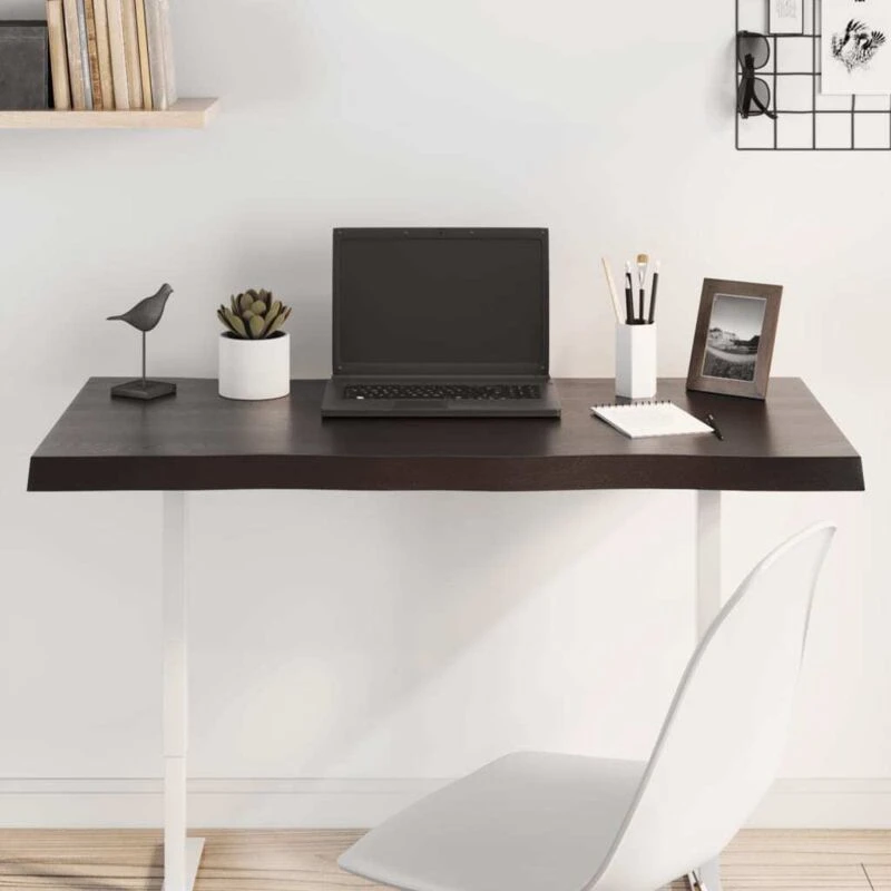 Image of Vidaxl Table Top Dark Grey 100X50X4cm Treated Solid Wood Oak Live Edge, Brown 364017